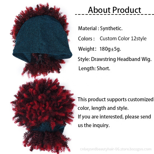 Short Afro Kinky curly headband wig High Temperature Natural Synthetic Headband Wigs Fluffy Headband Wigs